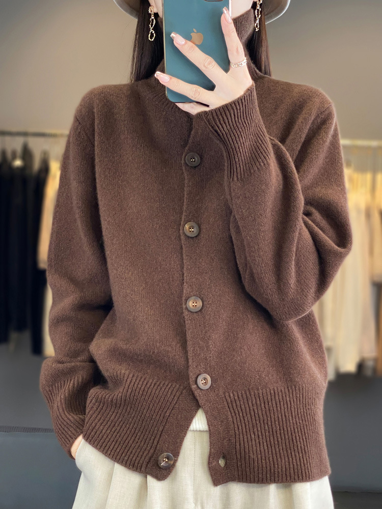 Cardigan — Stand-Collar Button Knit — alternate view