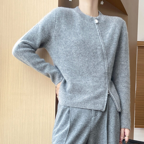 Cardigan — Asymmetric Zip Round Neck — front view