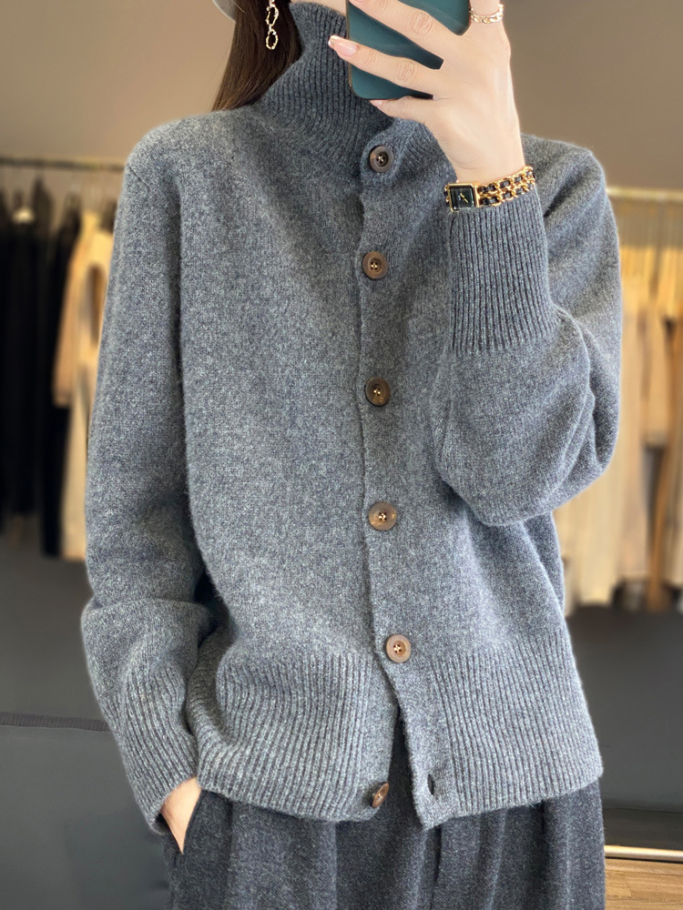 Cardigan — Stand-Collar Button Knit — alternate view
