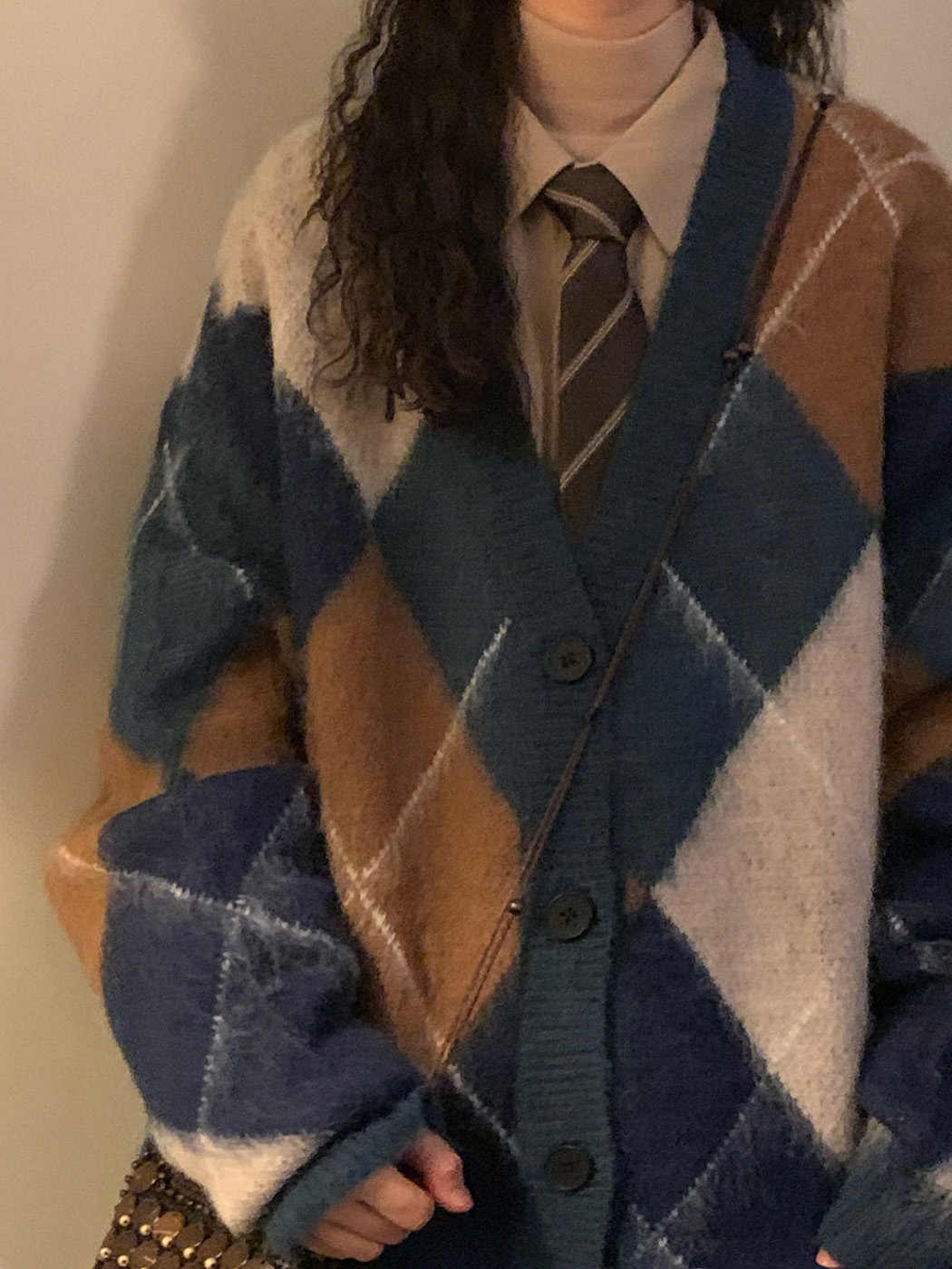 Cardigan — Argyle V-Neck Button Front — alternate view