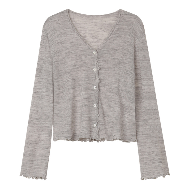 Cardigan — Ruffle-Edge Fine Button Knit — alternate view