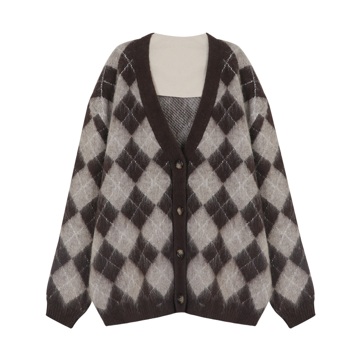 Cardigan — Latte Check Relaxed V-Neck — alternate view