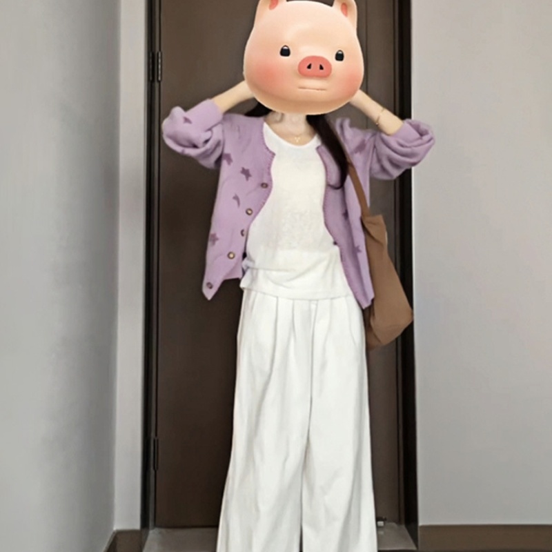 Cardigan — Cropped Crew-Neck Button Layer — front view